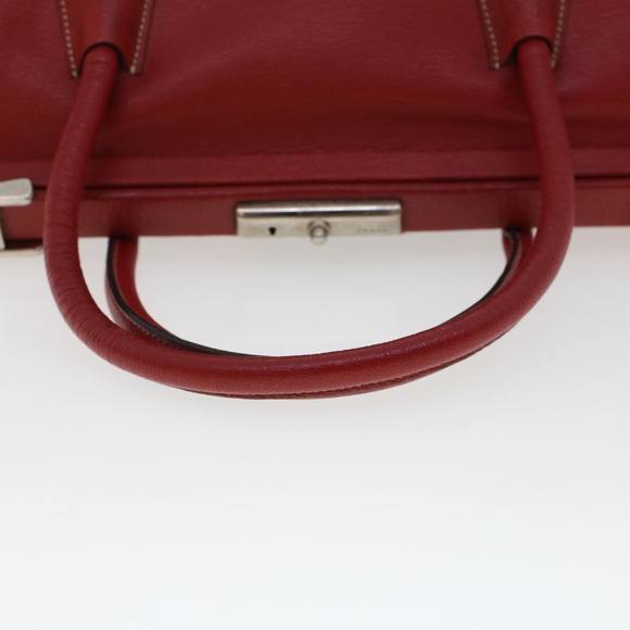 PRADA Clasp Hand Bag Leather Red Auth bs5891 - Picture 8 of 16